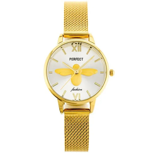 Női arany fém karóra 32 mm, ezüst számlap arany szitakötővel