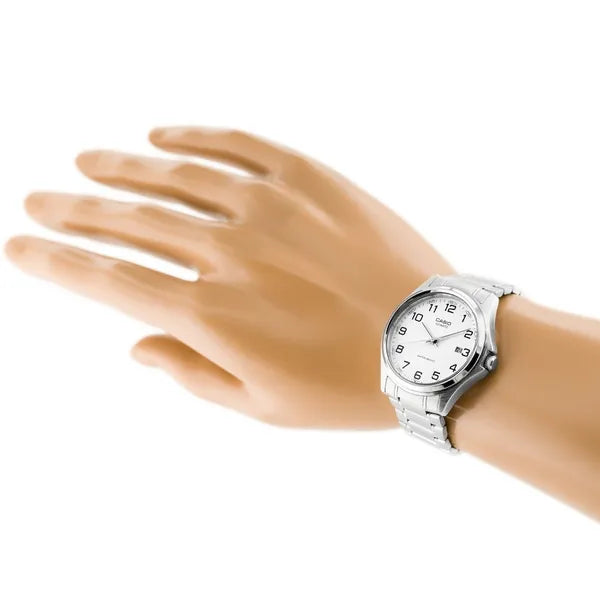 Casio MTP-1183A-7B férfi karóra, acél szíj, fehér számlap, WR30