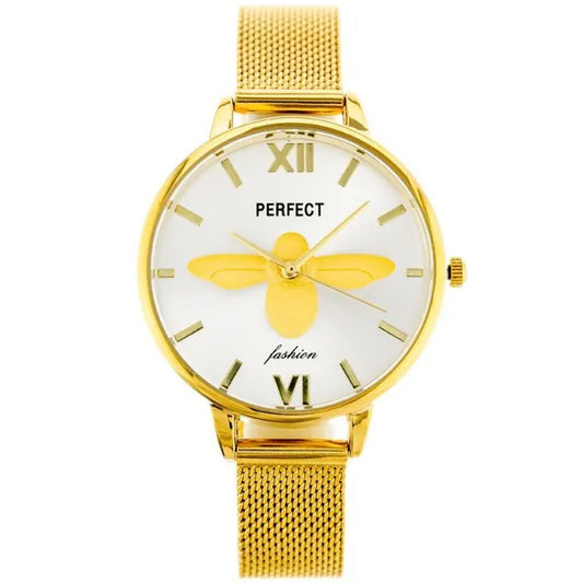 Perfect női karóra, arany fém szíj, ezüst számlap, WR30, 34 mm