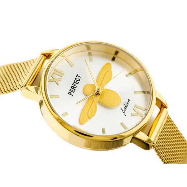 Perfect női karóra, arany fém szíj, ezüst számlap, WR30, 34 mm