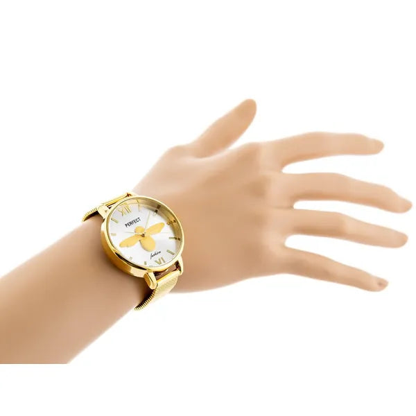 Perfect női karóra, arany fém szíj, ezüst számlap, WR30, 34 mm