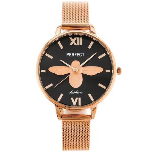 Női rosegold fém karkötős quartz karóra fekete számlappal 34 mm WR30
