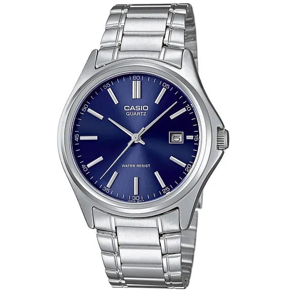 Casio férfi karóra, acél szíj, kék számlap, dátum, WR30, 39 mm