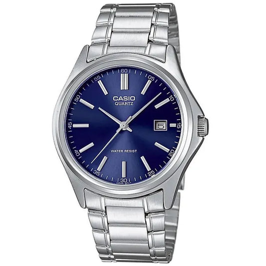 Casio férfi karóra, acél szíj, kék számlap, dátum, WR30, 39 mm