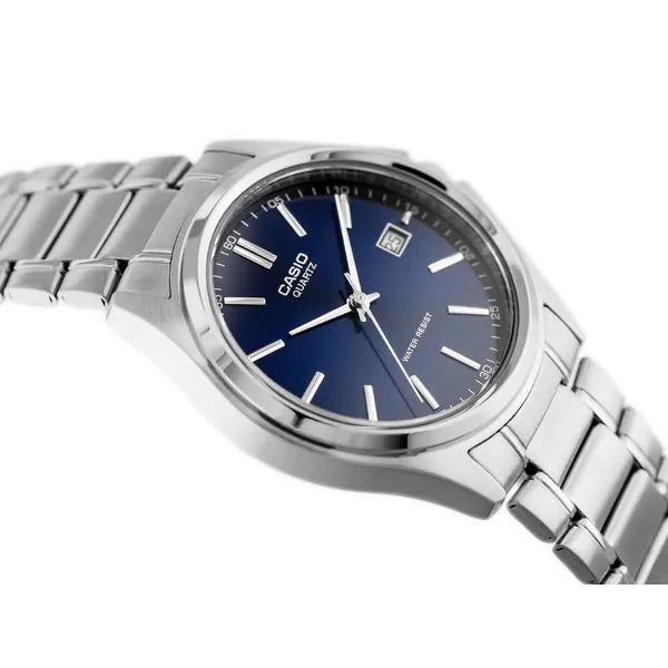 Casio férfi karóra, acél szíj, kék számlap, dátum, WR30, 39 mm