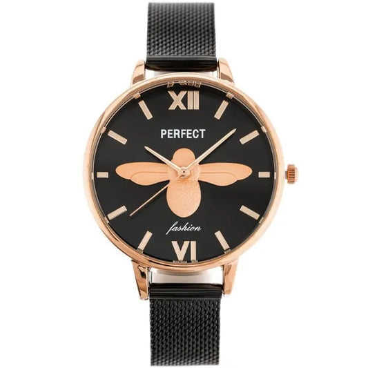 Női karóra Perfect S638 Dawn, rozéarany tok fekete számlappal, japán kvarc