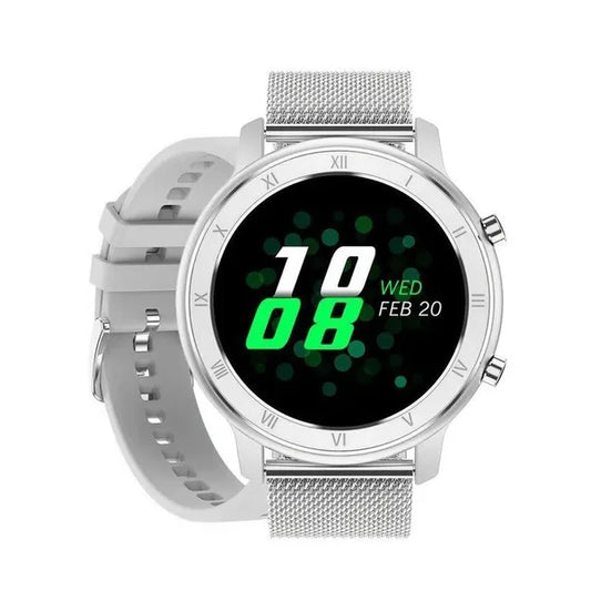 Pacific unisex okosóra 1.2" IPS, ezüst fém szíj + fehér pótpánt, IP68