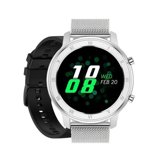 Pacific 17-3 ezüst IP68 okosóra 1,2'' IPS kijelző fém szíj + fekete szilikon