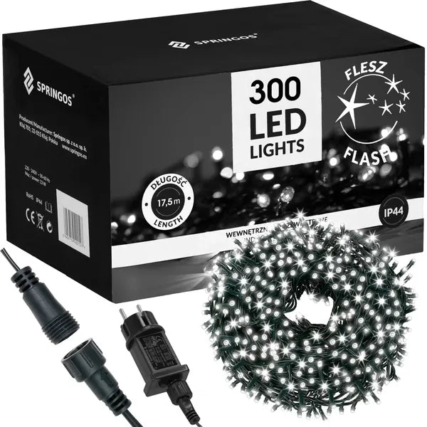 Flash 300 LED karácsonyi fényfüzér, 17,5 m, hideg fehér, IP44