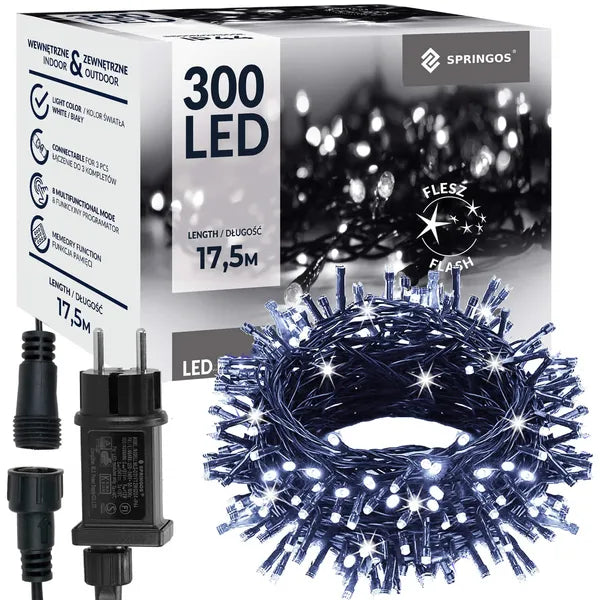 Flash 300 LED karácsonyi fényfüzér, 17,5 m, hideg fehér, IP44