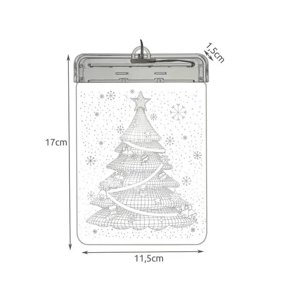 LED 3D üveg hatású karácsonyfa ablakdísz, meleg fehér, elemes 17×11 cm