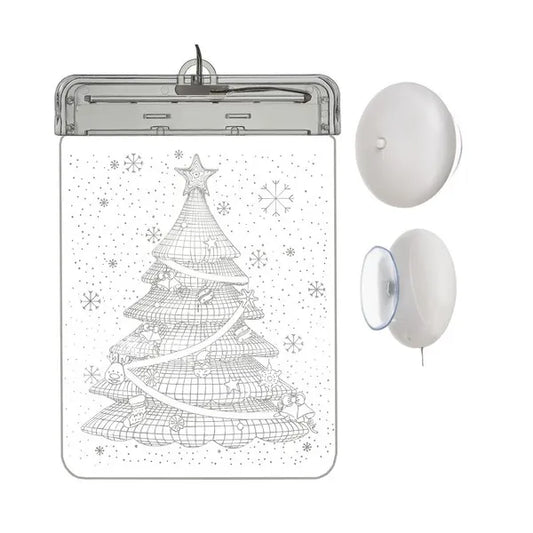 LED 3D üveg hatású karácsonyfa ablakdísz, meleg fehér, elemes 17×11 cm