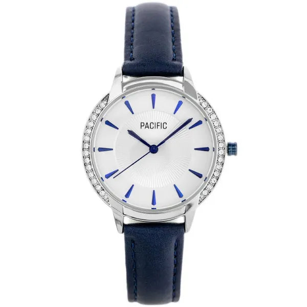 Női karóra Miyota kvarc szerkezettel, sötétkék bőrszíj, 34 mm, WR30