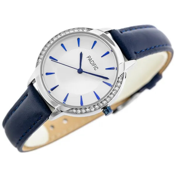 Női karóra Miyota kvarc szerkezettel, sötétkék bőrszíj, 34 mm, WR30