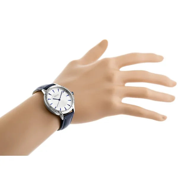 Női karóra Miyota kvarc szerkezettel, sötétkék bőrszíj, 34 mm, WR30