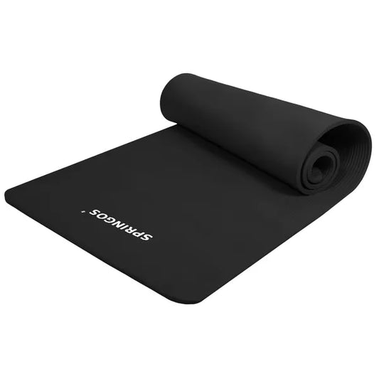 Fekete NBR jóga- és fitneszszőnyeg 183×61×1 cm hordpánttal