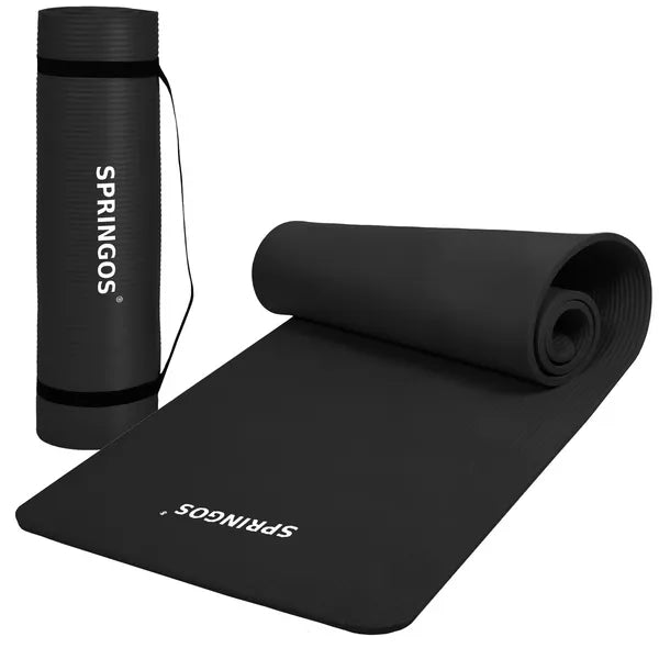 Fekete NBR jóga- és fitneszszőnyeg 183×61×1 cm hordpánttal