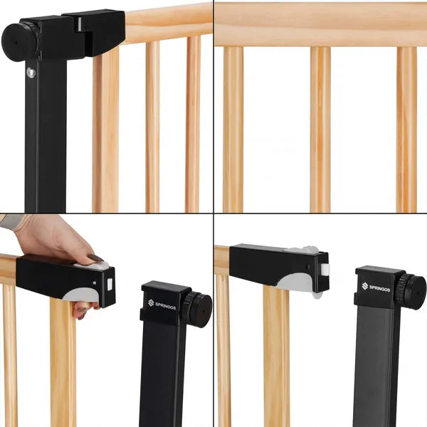 Fa-fém biztonsági babaajtó, 75-82 cm, automatikus záródás, barna/fekete