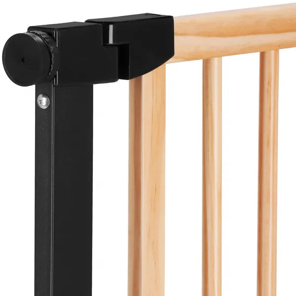 Fa-fém biztonsági babaajtó, 75-82 cm, automatikus záródás, barna/fekete