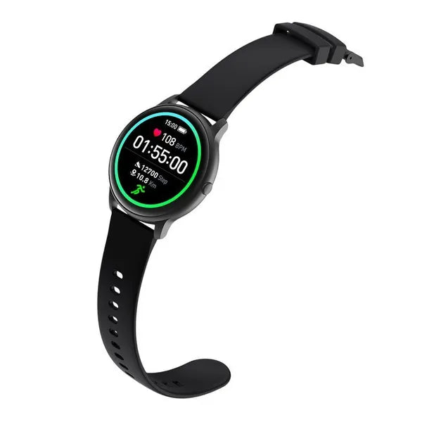 Fekete IP68 okosóra 1.28" HD érintőkijelzővel, Bluetooth 5.0, 340 mAh
