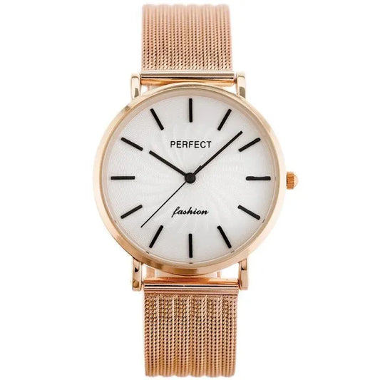 Női rosegold mesh karóra, 36 mm-es tok, ezüst számlap, japán quartz