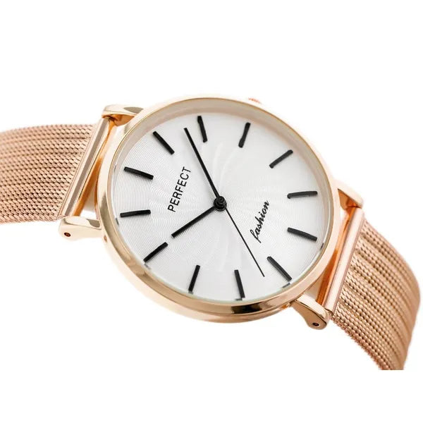 Női rosegold mesh karóra, 36 mm-es tok, ezüst számlap, japán quartz