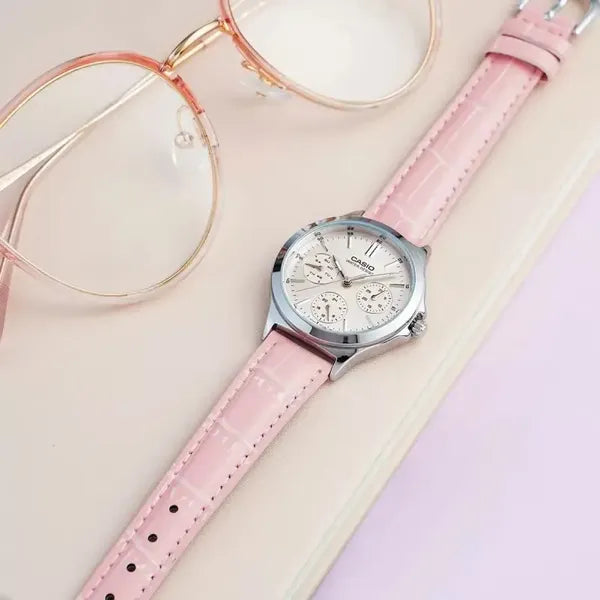 Casio LTP-V300L-4A női kvarc karóra, rózsaszín bőrszíj, 32 mm, díszdoboz
