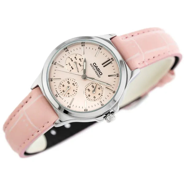 Casio LTP-V300L-4A női kvarc karóra, rózsaszín bőrszíj, 32 mm, díszdoboz