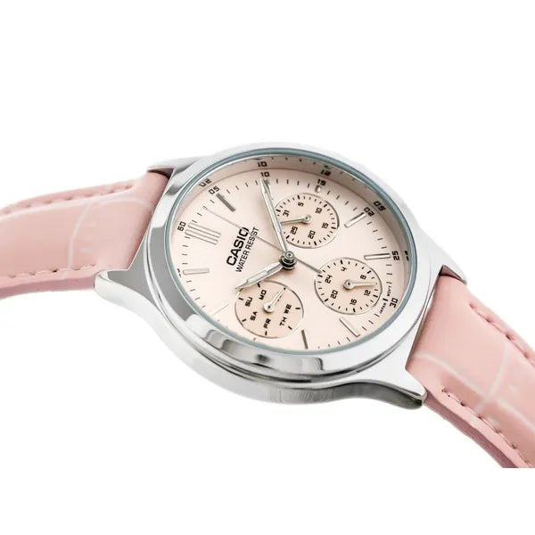 Casio LTP-V300L-4A női kvarc karóra, rózsaszín bőrszíj, 32 mm, díszdoboz