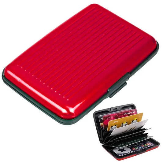Piros alumínium RFID kártyatartó pénztárca, 6 rekesszel (11×7,5 cm)
