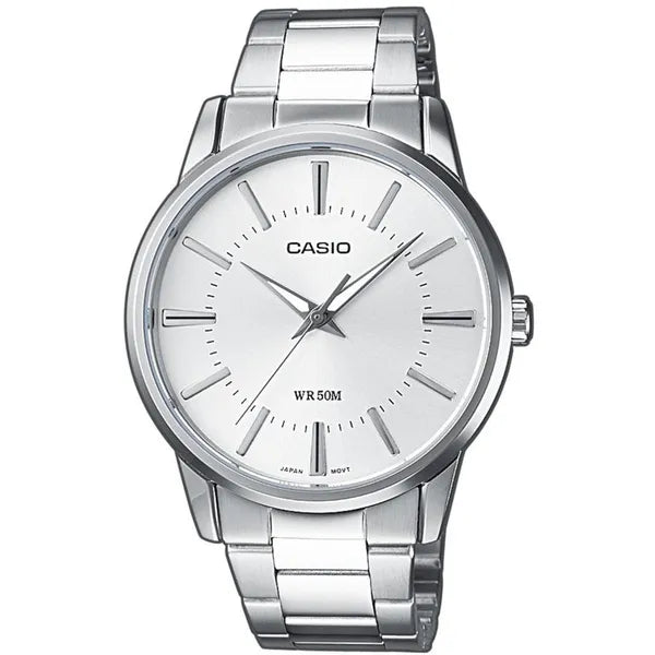 Casio MTP-1303D-7AV férfi karóra, 40 mm, acél tok és szíj, WR50, ezüst számlap