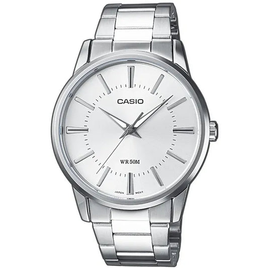 Casio MTP-1303D-7AV férfi karóra, 40 mm, acél tok és szíj, WR50, ezüst számlap