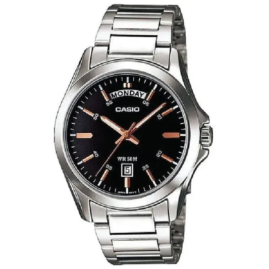Casio férfi kvarcóra fekete számlap ezüst tok wr50 dátumfunkcióval