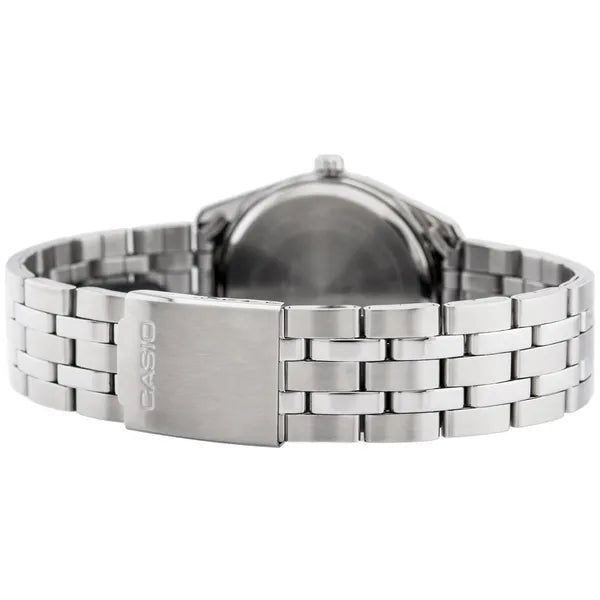 Casio MTP-1335D-1AV férfi karóra, ezüst acél szíj, fekete számlap, WR50