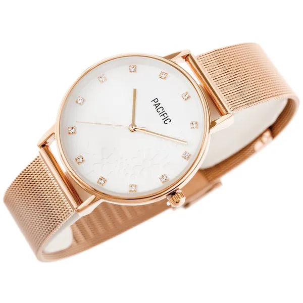 Pacific női karóra, rosegold fém szíj, ezüst számlap, 35 mm
