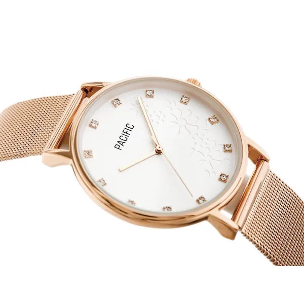 Pacific női karóra, rosegold fém szíj, ezüst számlap, 35 mm