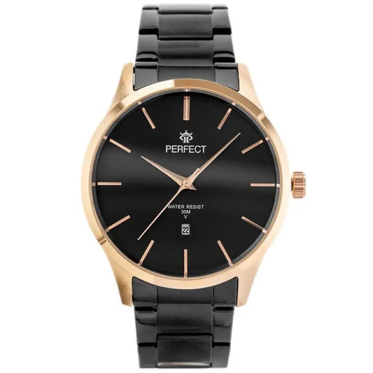 Férfi karóra 44 mm, rozéarany-fekete, Miyota kvarc, dátum, WR30