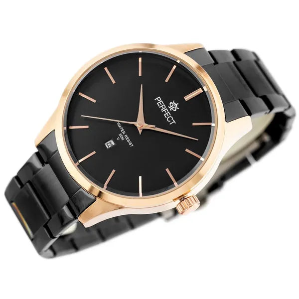 Férfi karóra 44 mm, rozéarany-fekete, Miyota kvarc, dátum, WR30