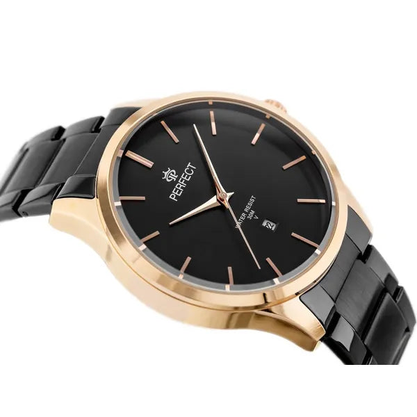 Férfi karóra 44 mm, rozéarany-fekete, Miyota kvarc, dátum, WR30