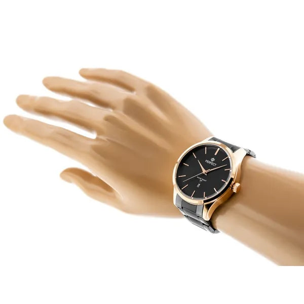 Férfi karóra 44 mm, rozéarany-fekete, Miyota kvarc, dátum, WR30