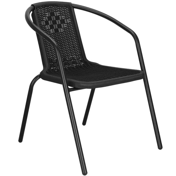 Fekete, rattan hatású fém kerti szék, 120 kg teherbírás