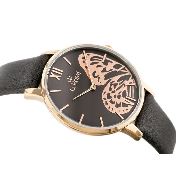 G. Rossi női karóra 38 mm rózsaarany tok barna bőrszíj, Miyota WR30