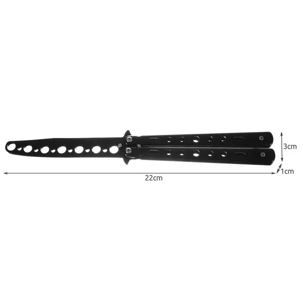 Fekete, tompa pengéjű alumínium balisong edzőkés, 22 cm