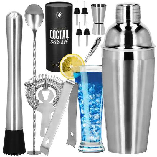 Koktél shaker szett 11 részes, 750 ml, rozsdamentes acél, szürke-fekete