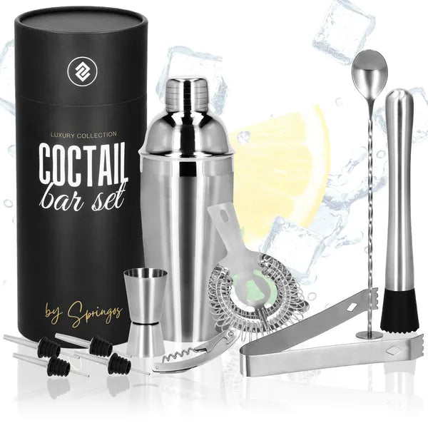 Koktél shaker szett 11 részes, 750 ml, rozsdamentes acél, szürke-fekete