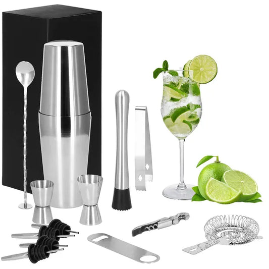 14 részes rozsdamentes acél bártender szett 750 ml shakerrel