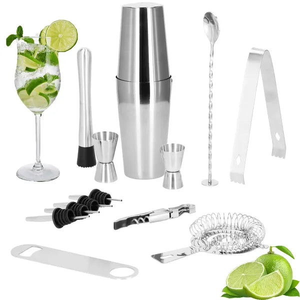 14 részes rozsdamentes acél bártender szett 750 ml shakerrel