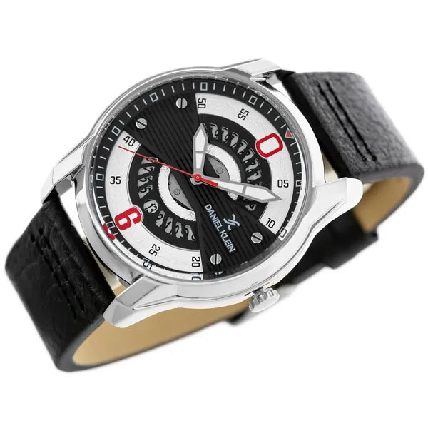 Daniel Klein 12155-5 férfi kvarc karóra bőrszíjjal, WR50, fekete/ezüst
