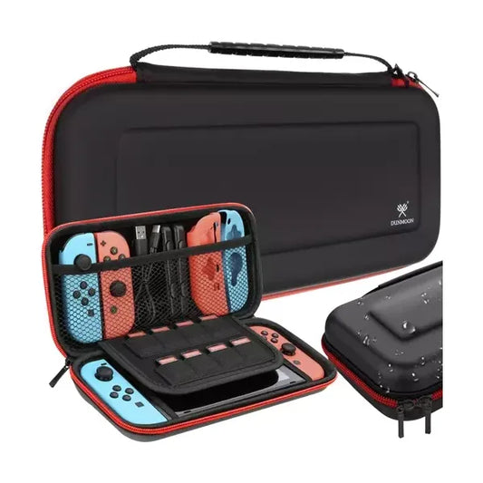 Merev EVA hordtáska Nintendo Switch konzolhoz, fekete/piros, 27×13,5×5,5 cm