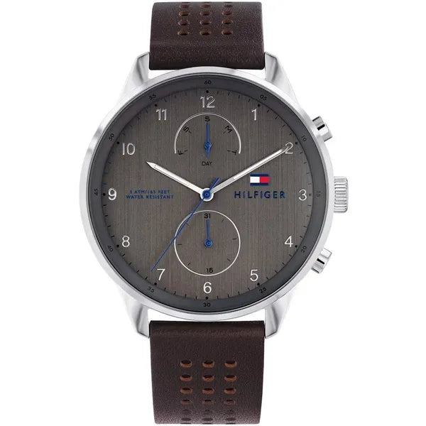 Tommy Hilfiger férfi karóra 44 mm, barna bőrszíj, WR50 – 1791579 Chase